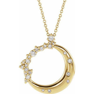 14k yellow crescent moon diamond pendant necklace