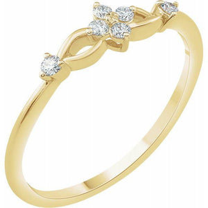 14k yellow gold flower diamond and loop ring