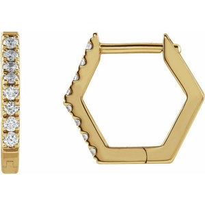 14k yellow gold geometric hoop diamond earrings
