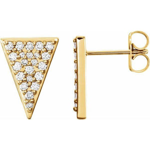 14k yellow gold long triangle diamond earrings