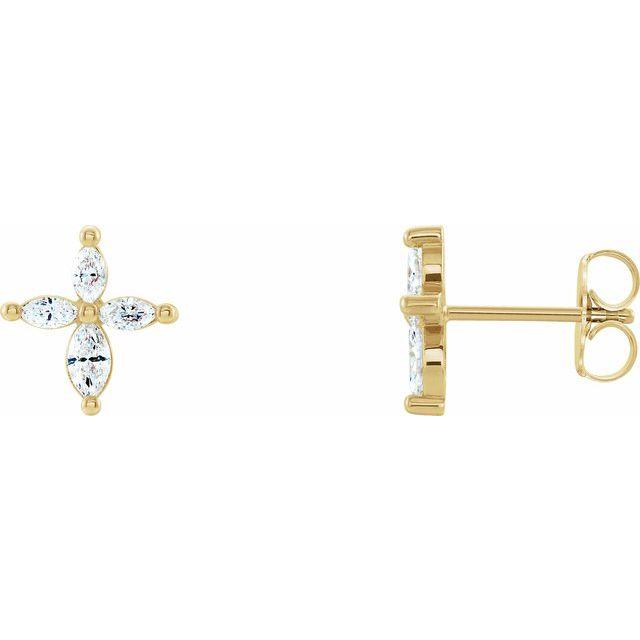 14k yellow gold marquise cross diamond earrings