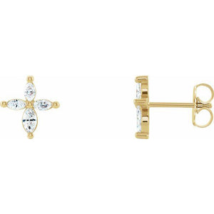 14k yellow gold marquise cross diamond earrings