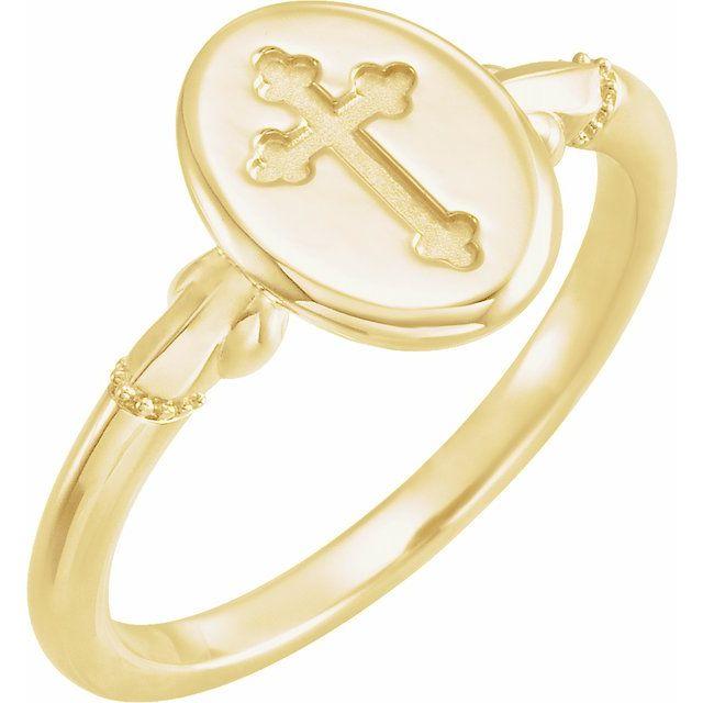 14k yellow gold oval cross signet ring