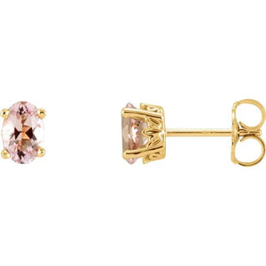 14k yellow gold oval pink morganite earrings