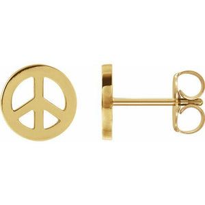 14k yellow gold peace sign earrings