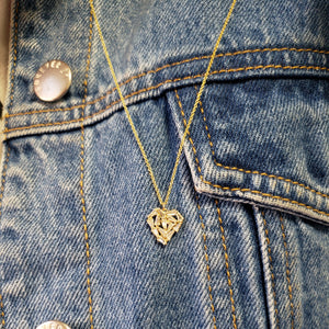 14k yellow gold shattered baguette diamond heart necklace