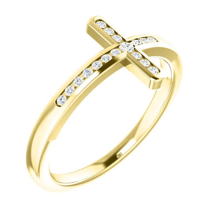 14k yellow gold sideways cross diamond ring