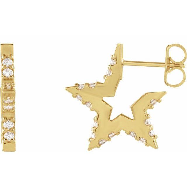 14k star diamond huggie hoops
