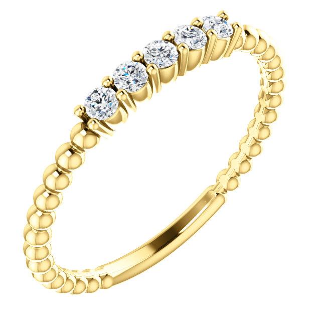14k yellow gold thing beaded diamond stacking ring