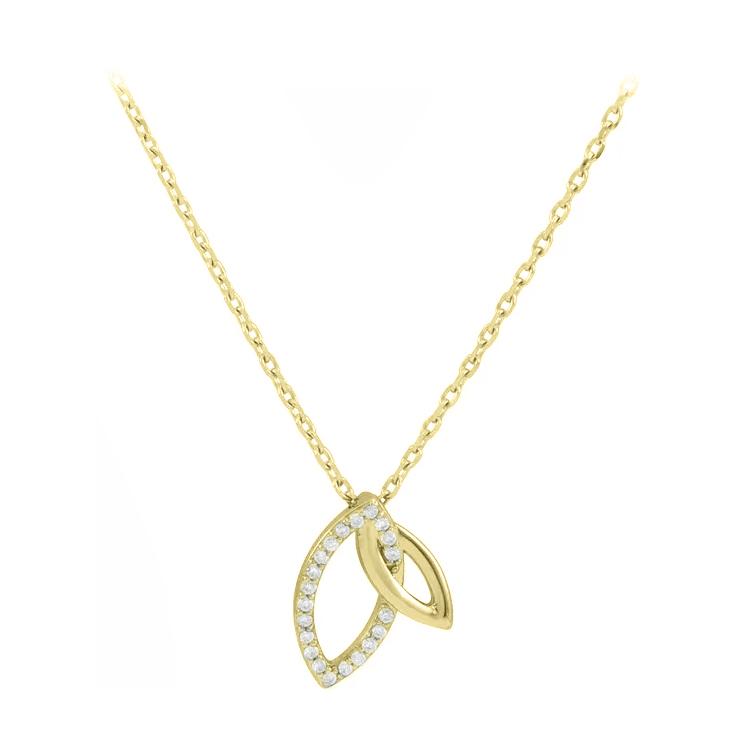 14k gold double leaf diamond necklace