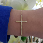 14K White Gold Sideways Cross Diamond Bracelet