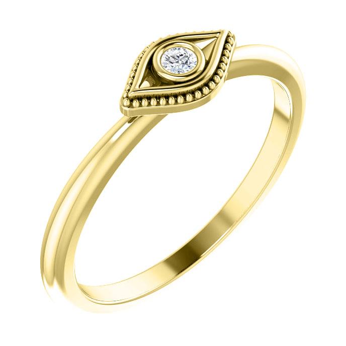 14k yellow gold evil eye diamond ring