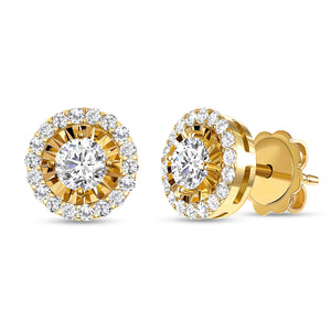 yellow gold astro halo diamond earrings 