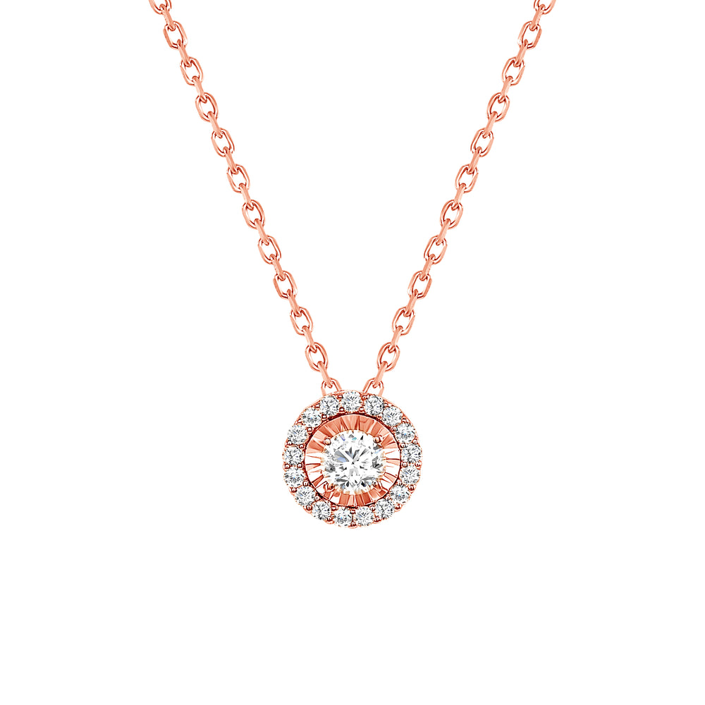 rose gold round halo diamond necklace