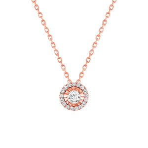 rose gold round halo diamond necklace