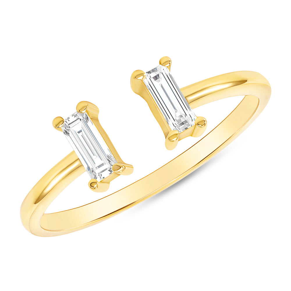 Yellow Gold Baguette Diamond Cuff Ring