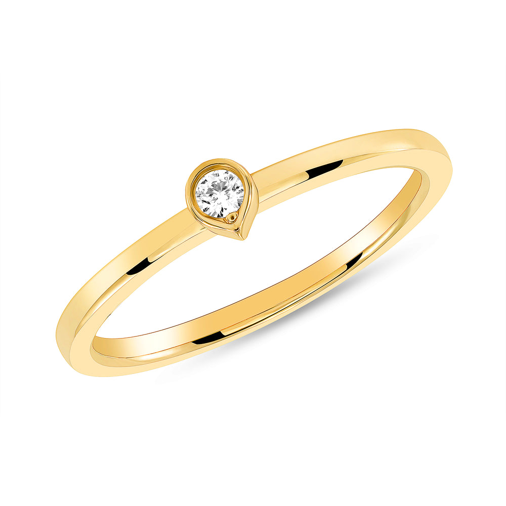 Yellow Gold Bezel Diamond Tear Drop Ring