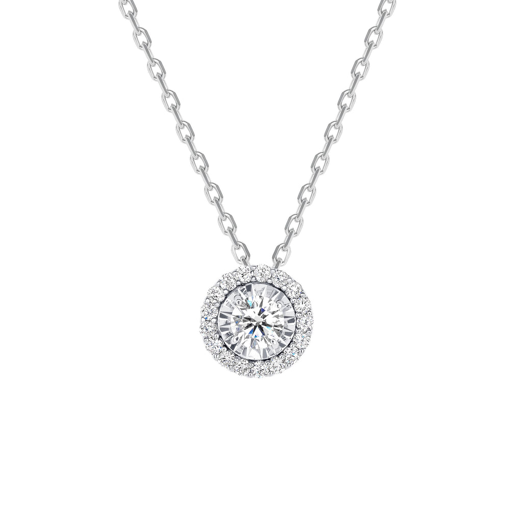 rose gold round halo diamond necklace