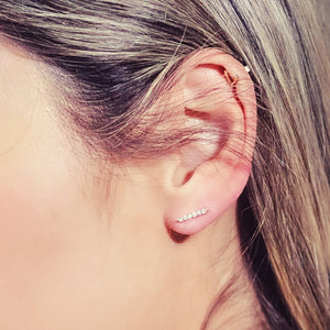 White Gold Diamond Bar Earrings on ear