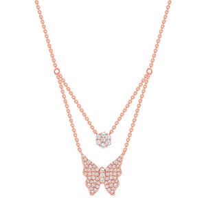 Rose Gold Double Chain Butterfly Diamond Necklace