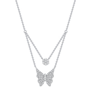 White Gold Double Chain Butterfly Diamond Necklace