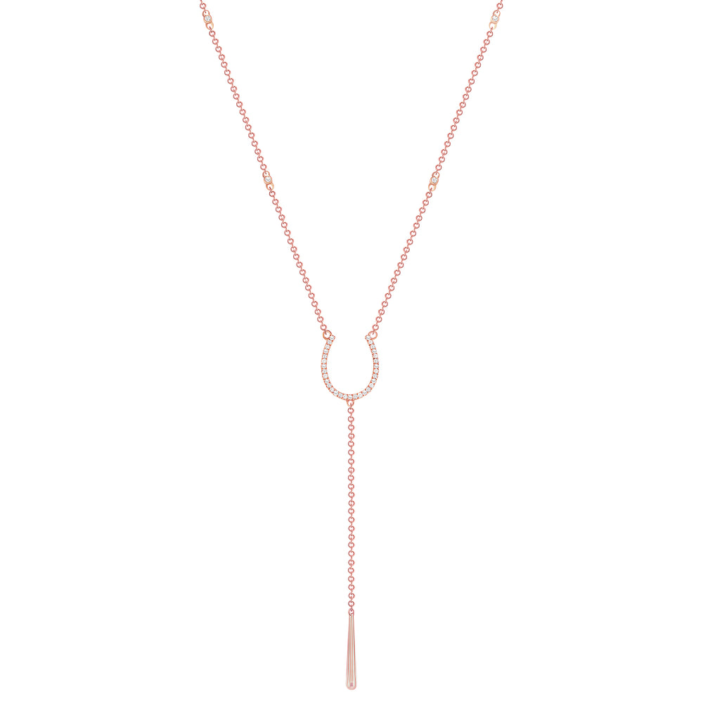 Rose Gold Horseshoe Bezel Diamond Chain Necklace