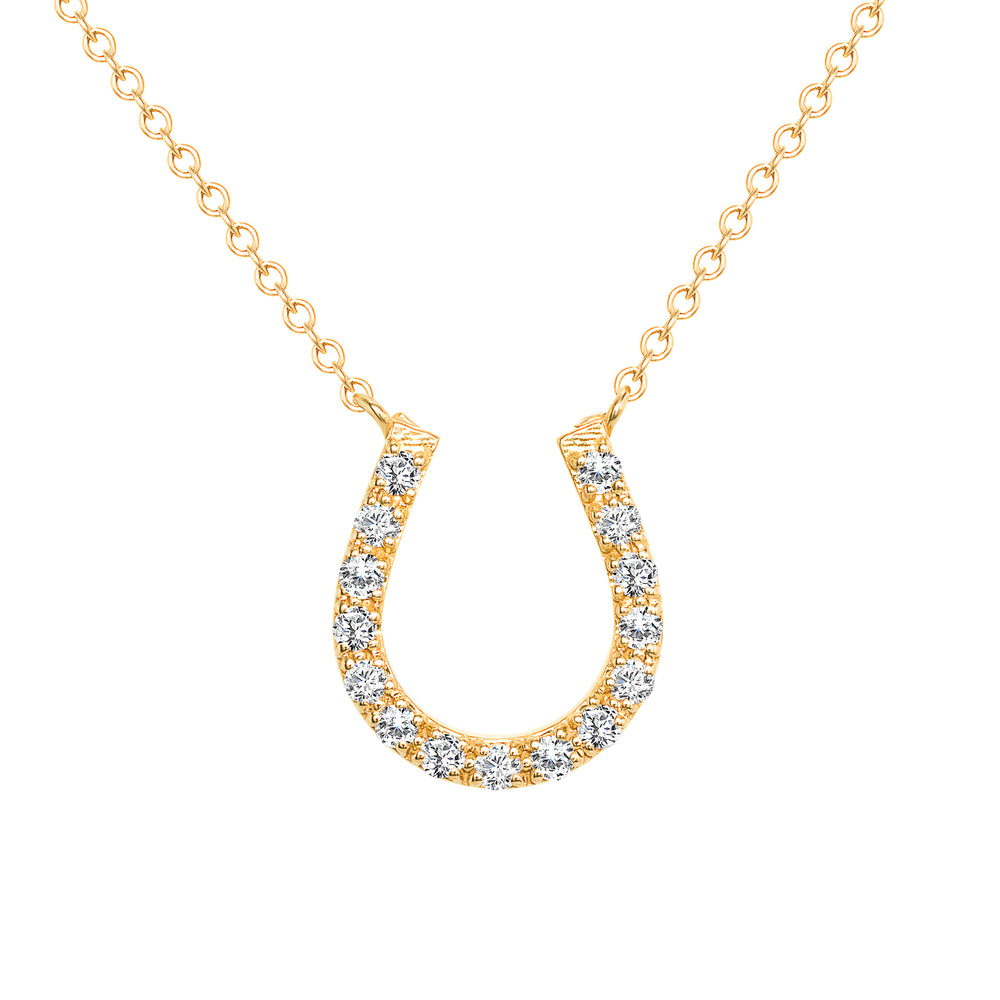 Horse Shoe Diamond Pendant In Yellow Gold Necklace