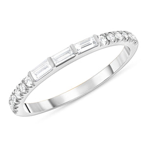trio baguette and round diamond 14k gold ring