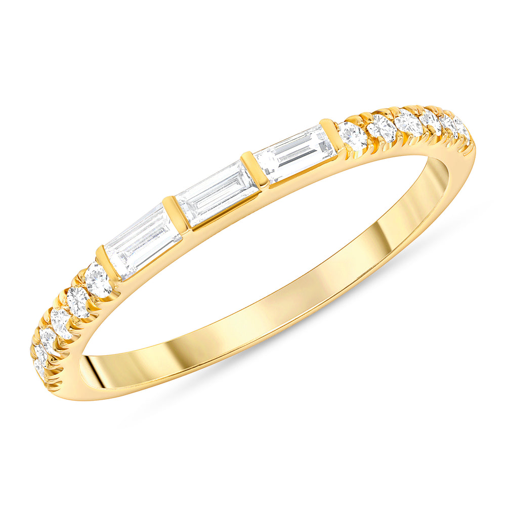 trio baguette and round diamond 14k gold ring
