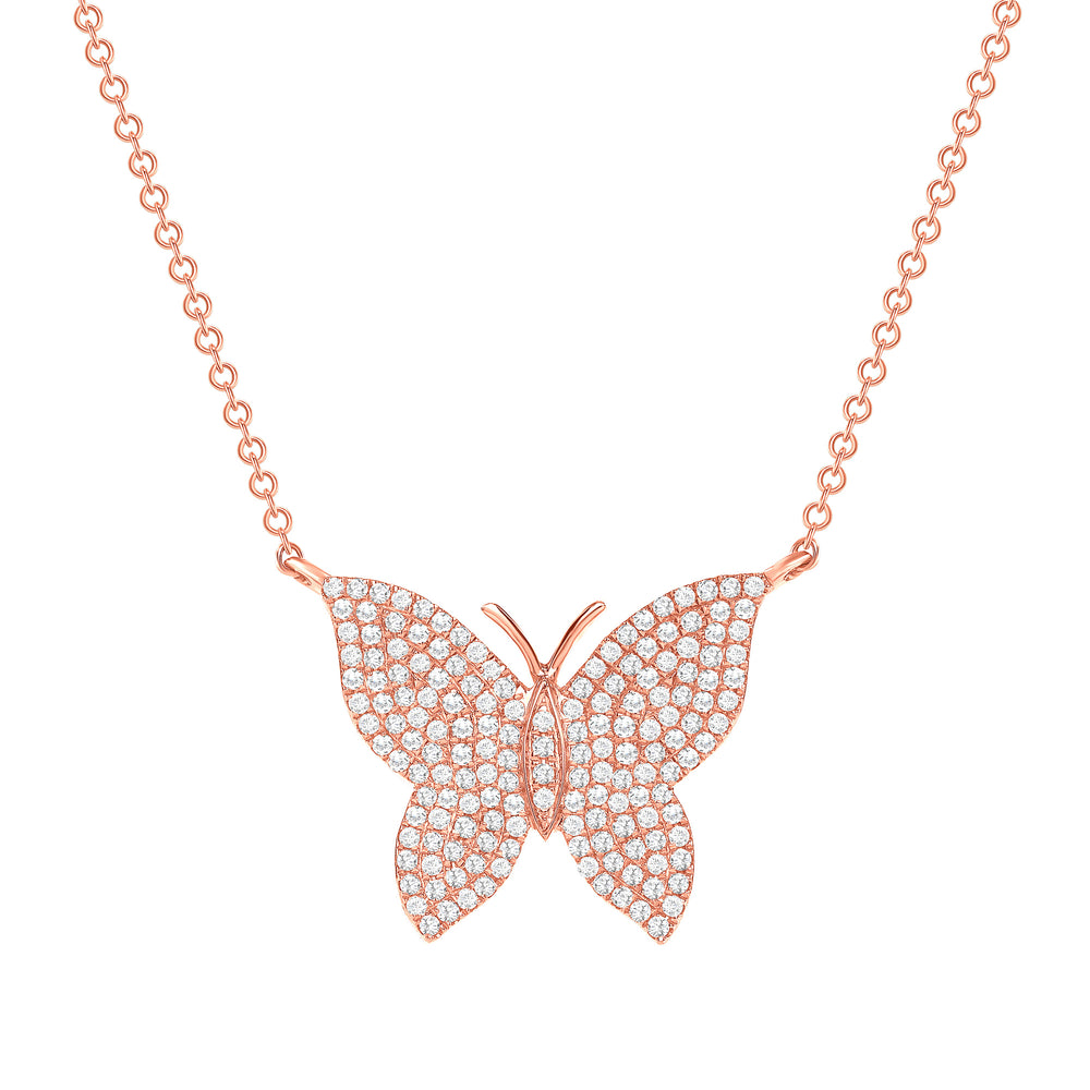 rose gold butterfly diamond necklace