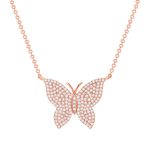 rose gold butterfly diamond necklace