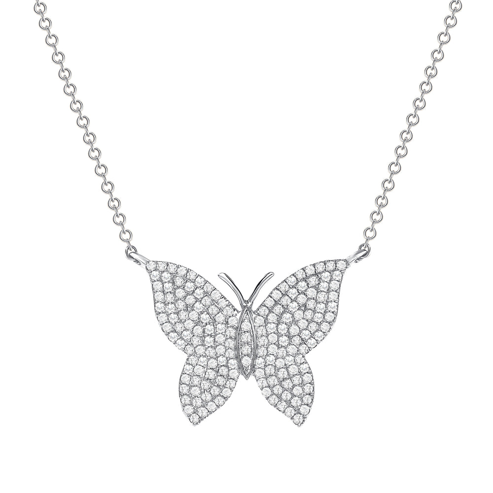 white gold butterfly diamond necklace