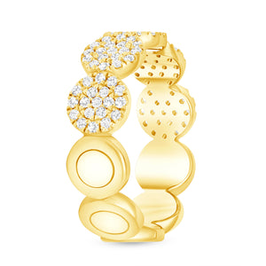 14k yellow round connect cluster diamond ring