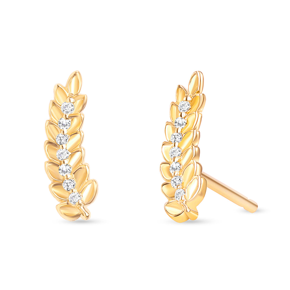 Leaf Diamond Earrings Yellow Gold