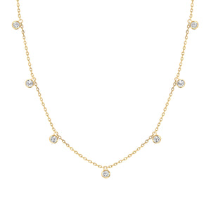 yellow gold diamond bezel hanging necklace