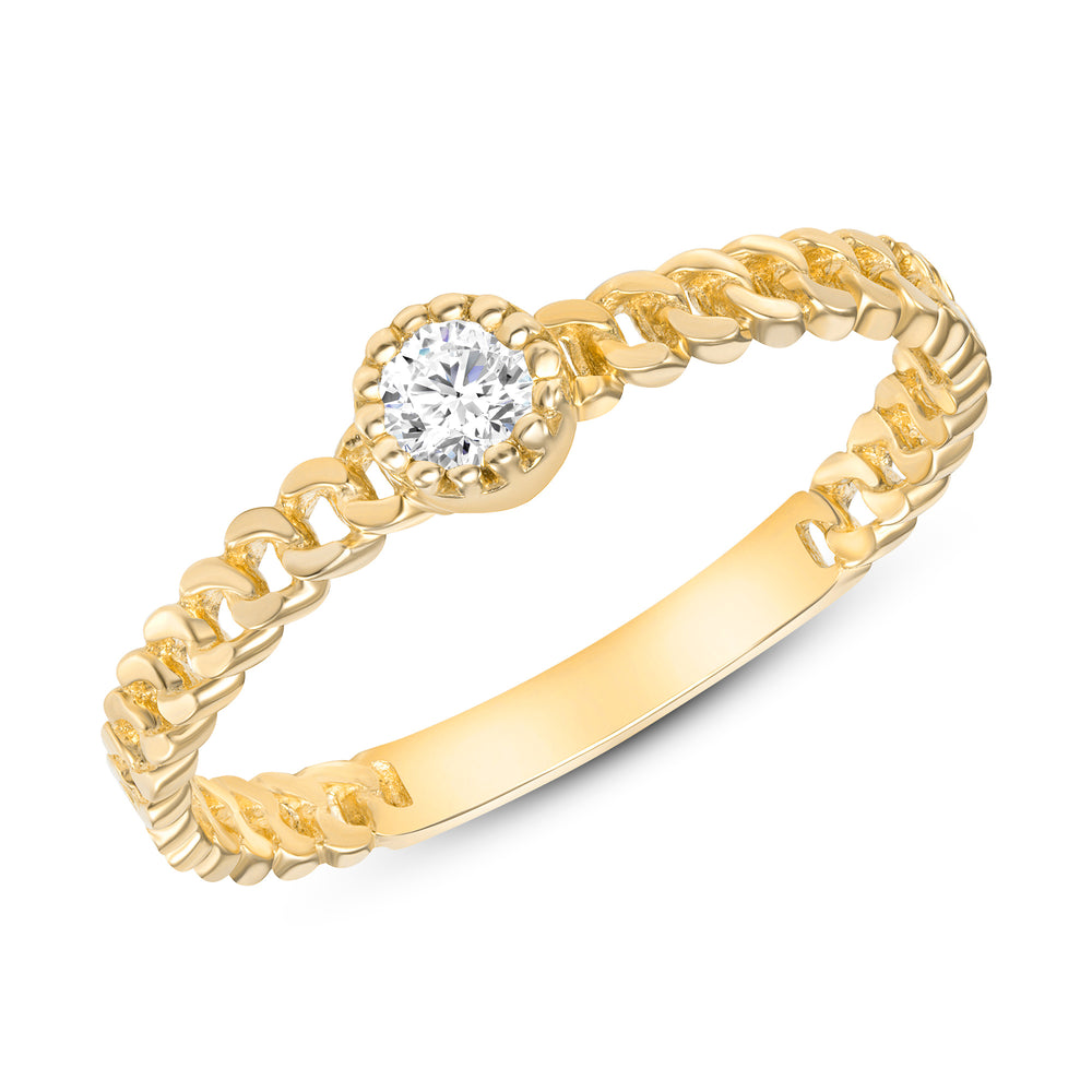 Yellow Gold Diamond Ring Cuban Chain Bezel 