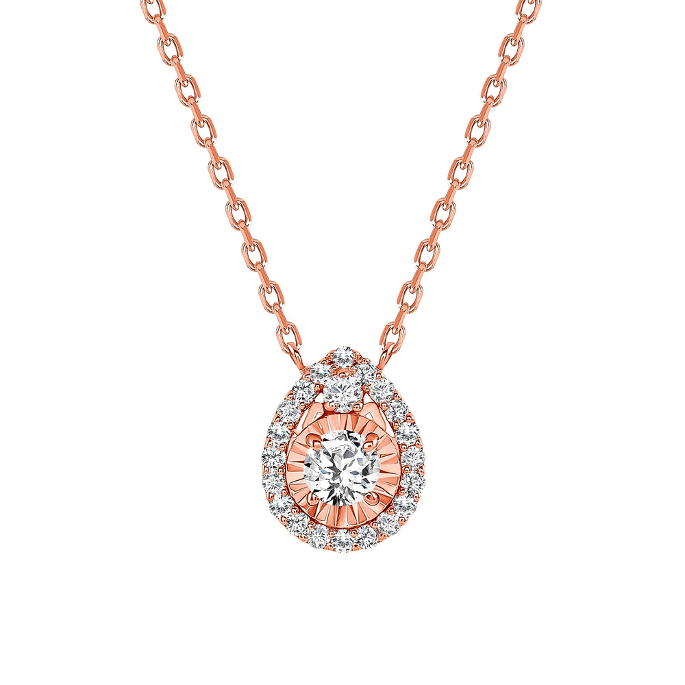 Rose Gold Diamond Pendant Tear Drop Necklace