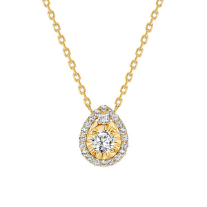 Yellow Gold Diamond Pendant Tear Drop Necklace