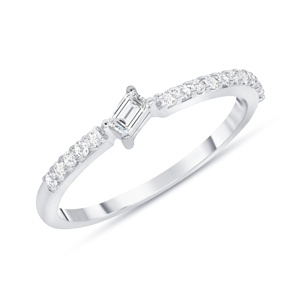 14k white tilted baguette diamond ring