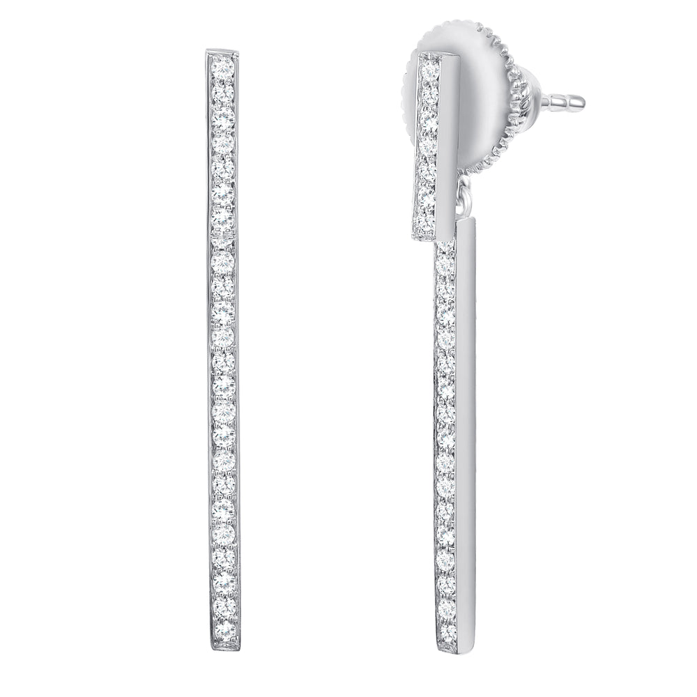 White Gold Vertical Diamond Bar Earrings