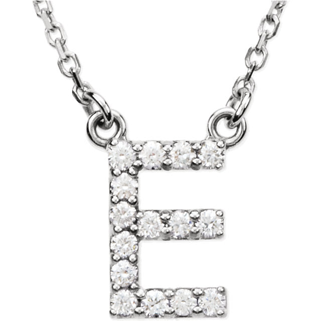 white gold letter e necklace