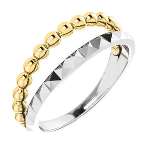 14K Yellow & White Gold Beaded Geometric Ring