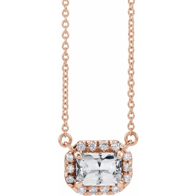 Birth Stone Emerald Cut With Diamond Halo Necklace