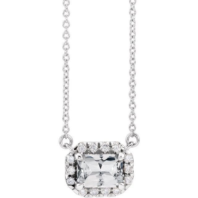 Birth Stone Emerald Cut With Diamond Halo Necklace