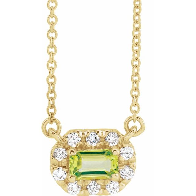 Birth Stone Emerald Cut With Diamond Halo Necklace