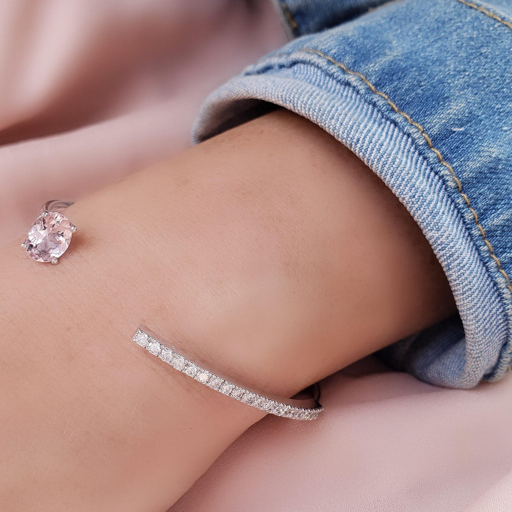 yellow gold pink sapphire diamond bangle cuff
