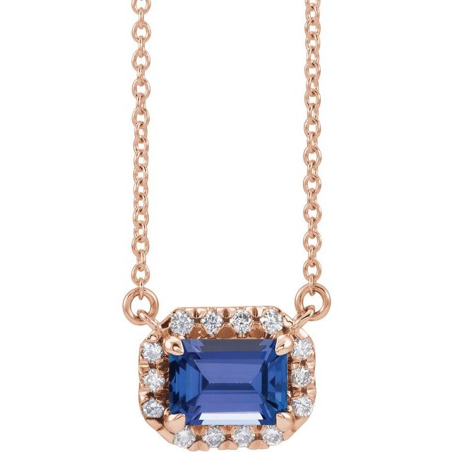Birth Stone Emerald Cut With Diamond Halo Necklace