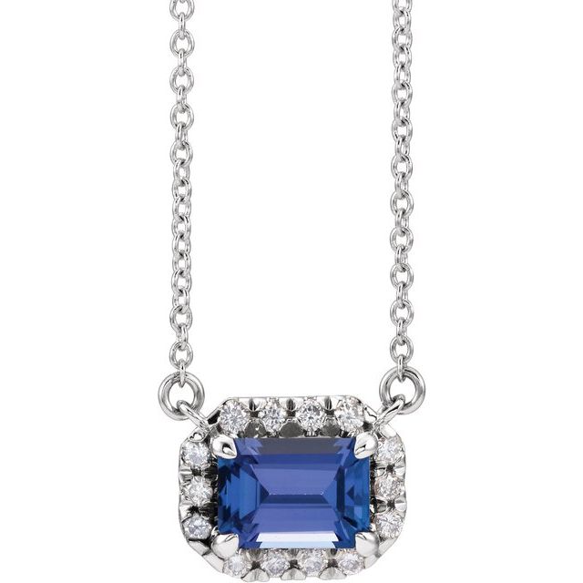 Birth Stone Emerald Cut With Diamond Halo Necklace