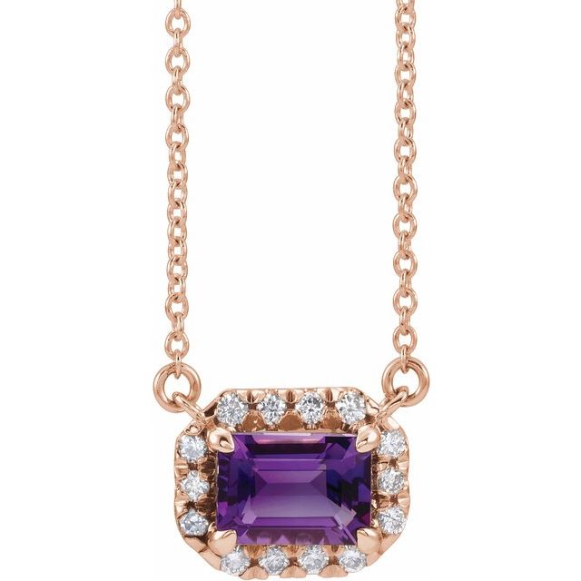 Birth Stone Emerald Cut With Diamond Halo Necklace