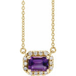 Birth Stone Emerald Cut With Diamond Halo Necklace
